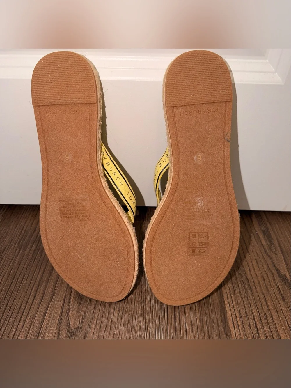 NWOT Tory Burch Yellow Espadrille Flip Flop Sandals Size 6